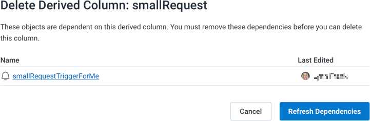 Delete a calculated field modal with dependent objects shown